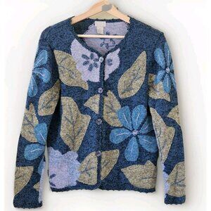 Sigrid Olsen Sports Cardigan Womens M Multicolor LS Buttons Boho Floral Knit VTG